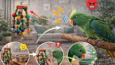 papağan yeni oyuncaktan korkuyor