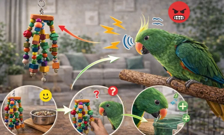papağan yeni oyuncaktan korkuyor